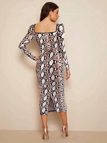 Image of LONDON BELLY Women's Poly Cotton Midi Bodycon Dress with Full Sleeves Sweet Heart Neck Printed Pattern Body Fitted and Calf Length | Women Midi Dress | Casual Party Summer for Womans