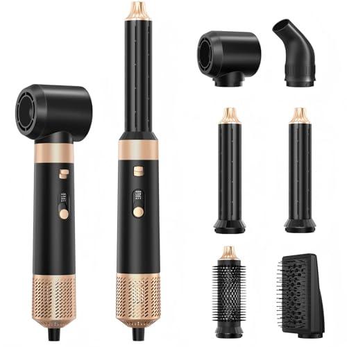 Sendowtek 6 in 1 Hot Air Styler Brush 950W, Multi Tool Hairdryer Air Curler 3 Level Heat Comb for Rotating Straightening Volumize Hot-Air Auto Brush Styler Styling for Daily Multi Long Hair Type