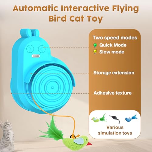 Image of Interactive Cat Toys for Indoor Cats - Automatic Flying Bird Feather & Mouse Wand Enrichment Toy, Hands-Free or Handheld USB-Rechargeable Safe Play Chase Exercise for Bored Kittens and Adult Cats
