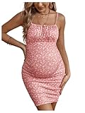 Floerns Women's Maternity Floral Print Tie Shoulder Stretch Cami Slip Dress Pink Large