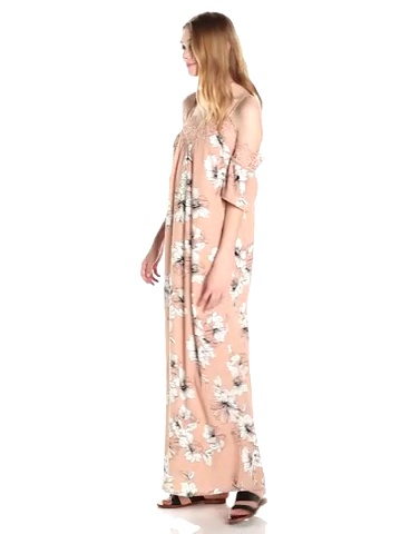 Blu Pepper Women's Cold Shoulder Floral Print Maxi Dress, Dusty Pink, Small  at Amazon Women's Clothing store