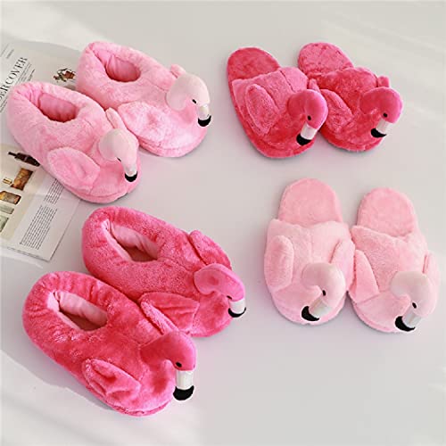 HANDKEI Women's cute fluffy flamingo slippers plush animal slippers warm home slippers soft and comfortable indoor slippers3