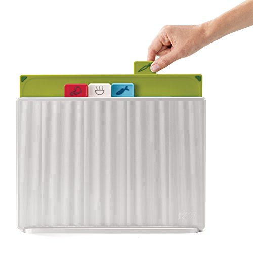 Joseph Joseph Index Plastic Cutting Board Set With Storage Case Color-Coded Dishwasher-Safe Non-Slip, Large, Silver (60134) #TOP5