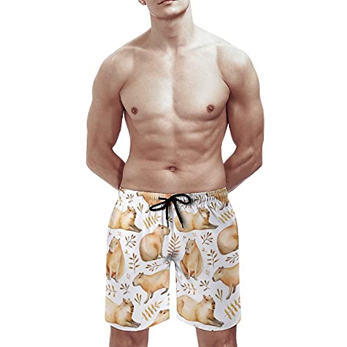 BAIKUTOUAN Adorable Capybara Print Swim Trunks Short Beach Pants for Men Casual