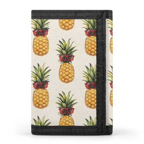 Red Glasses Pineapple A Print Wallet for Men, 8 Credit Card Holder Slim Minimalist Front Pocket Small Mens Bifold Wallets