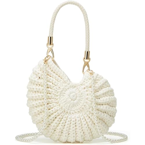 Image of Bohemia Crochet Handwoven Seashell Bag Women Summer Beach Bag Boho Evening Clutch Purses Shoulder Crossbody Bags