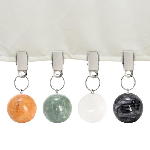 Goaste 8 Pieces Tablecloth Weights, Table Cloth Pendant Stones with Metal Clips, Ball Shape Marble Table Cover Hangers, Heavy Duty Clip Weights for Outdoor Picnic Tables, Curtains, Flags, Banners