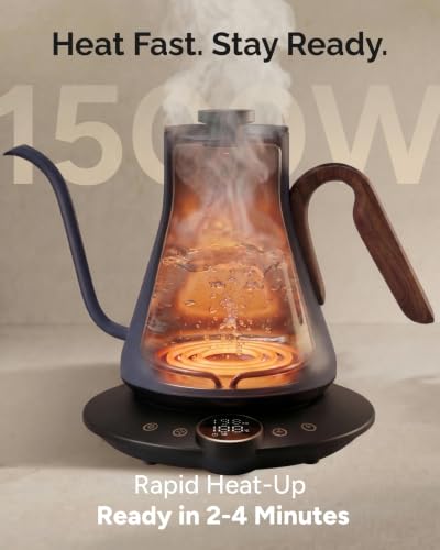 Image of INTASTING Gooseneck Electric Kettle, ±1℉ Temperature Control, Stainless Steel Inner, Quick Heating, for Pour Over Coffee, Brew Tea, Boil Hot Water, 0.9L (Navy Blue)