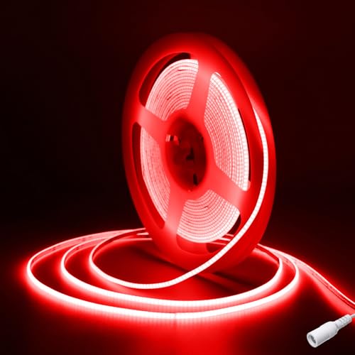 Fosingut Red COB LED Strip 5m/16.4ft,12V 2.7 mm LED Tape Light for Bedroom,480LED/m CRI90+ Flexible Under Cabinet Kitchen Light for TV Backlight,Game Room,Wardrobe,DIY Lighting(Only COB Strip Light)