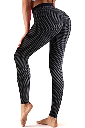 Skrsila Leggings para mujer, corte ajustado, cintura alta, pantalones de yoga, leggings largos con control de abdomen, push up, gimnasio, fitness, entrenamiento, yoga, Negro , S Cover