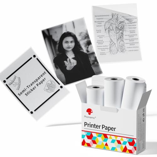 Phomemo Semitransparent Self-Adhesive Thermal Paper, Glossy Printable Sticker Paper Label for Phomemo M02/M02 Pro/M02S/P2S/M03/M04S Mini Sticker Printer, 50mm x 3.5m, Diameter 28mm, 3-Rolls