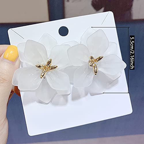 Slsf Unique Handmade Bohemian Large Matte Resin Flower Stud Earrings Dainty Elegant Acrylic Flower Petal Dangle Drop Earrings For Women Girls Statement Jewelry Gifts (White) #TOP1