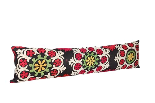 Kilimwarehouse King Size Suzani Pillow Cover 12x47 inch Handmade Lumbar Oriental Silk Pillow Bedding Organic Oblong Accent Cushion Cover Huge Twin Extra Long Pillow