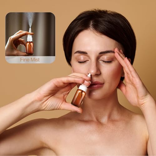 6 Stück Nasenspray Flasche Leer, 20ml Glas Nasensprayflasche, Wiederverwendbar Nasen Sprühflaschen, Nachfüllbare Zerstäuber mit Düsen Trichter Etiketten für Parfüm Atherische Kochsalzlösung (Braun)