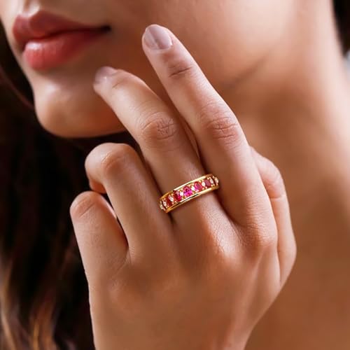 Channel Set Gemstone Wedding Band 5.8mm Thick Chunky Amethyst Emerald Ruby Sapphire Ring 2 Carat Oval Cut 925 Sterling Silver 7 Stones Anniversary Band Rings for Men Women3