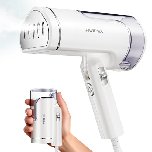 Reemix Portable Garment Steamer, Powerful Foldable Handheld 1300W, Travel Size for Clothes, 20S Fast Heat-up, Fabric Steamer for Home & Travel, 120V Only (White) by Reemix - Used condition - CA$28.99