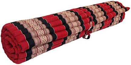 Traditional Thai Kapok XXL Roll-Up Double Mattress with 2 Matching Support Pillows for Yoga ~ Meditation ~ Massage ~ Relaxation (Black, Red)