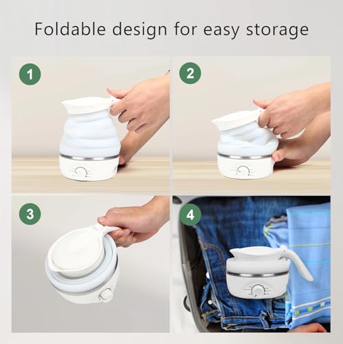 Image of Travel Foldable Electric Kettle, Collapsible Kettle Travel Electric Collapsible Electric Tea Kettle Food Grade Silicone 850W Fast Boiling Water, 110V 700ml (White)