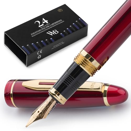 Wordsworth & Black Juego de pluma estilográfica Majesti (Oro Rojo) de punta media con estuche de regalo, 24 cartuchos de tinta, convertidor de recarga de tinta, estuche de regalo, caligrafía
