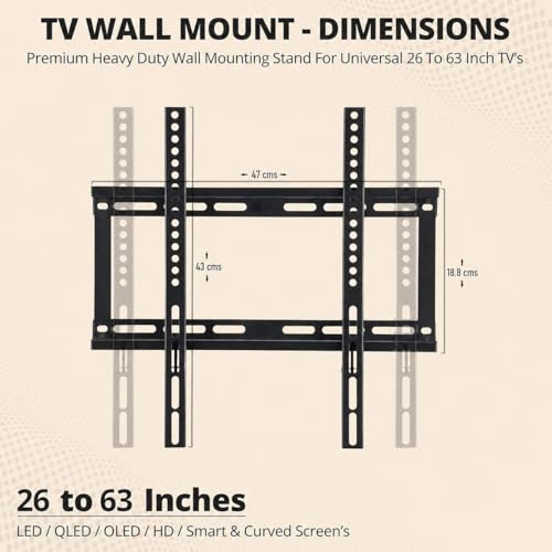 Image of BIG VUE Universal Wall Mount Bracket for 26 to 63 Inch Fixed LED TV, Flat Panel | Max. VESA 400x400 mm, Max. Weight 45 Kg | Heavy Duty Steel Build | Sleek Fixed Positioning | Low Profile Design