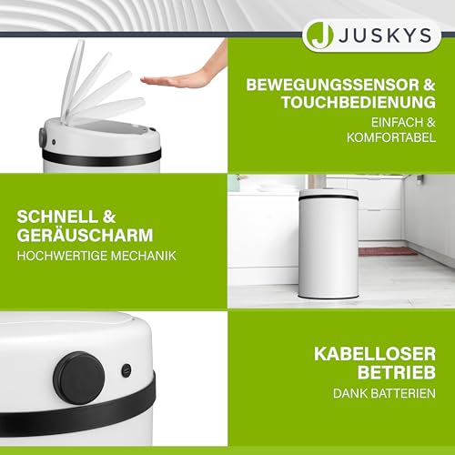 Juskys Mülleimer Küche mit Bewegungssensor Weiß 30L - Runder Abfalleimer mit Klemmring für Müllbeutel - Rostfreier Stahl - Kontaktloses… – Ansicht 3