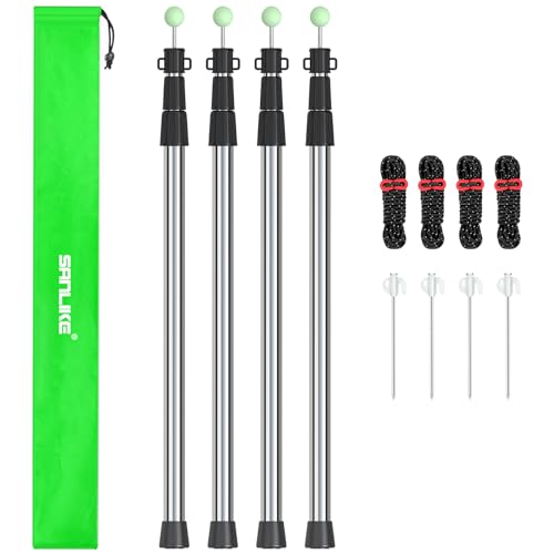 SANLIKE Telescoping Tent Tarp Pole Set 4PCS Adjustable Camping Poles with Tent Stakes and Guy Lines, 33