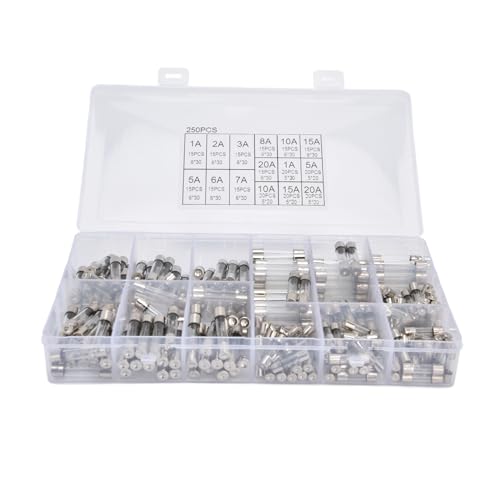 Kit de fusibles de vidrio, rápido para protección de circuitos de autos, 250 piezas de 1-20A 250V para mantenimiento automático