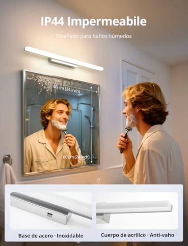 Miniatura 5 de Combuh Aplique Espejo Baño 60cm Lampara Led Luz Espejo 5 Temperaturas De Color, Ip44 Moderno 14w Lampara Espejo Vestidor Blanco Cálido Blanco Neutro Blanco Frío 2700k 3500k 4000k 5000k 6000k