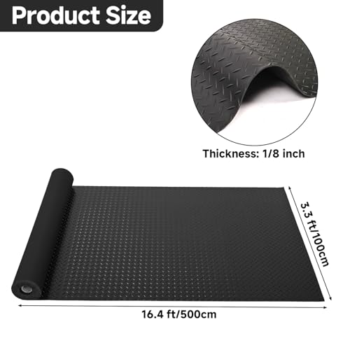 GOOFCXO 3MM Rubber Garage Floor Mat 3.3 x 16.4 FT Heavy Duty Diamond Rubber Floor Mat Garage Mat Non-Slip Floor Protector Mat for Garage Warehouse Gym Basement Under Car Trailer (Black) by GOOFCXO - Image 2