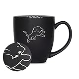 Rico Industries NFL Football Detroit Lions Main 15oz Laser Engraved Matte Black Ceramic Bistro Mug - For Hot...