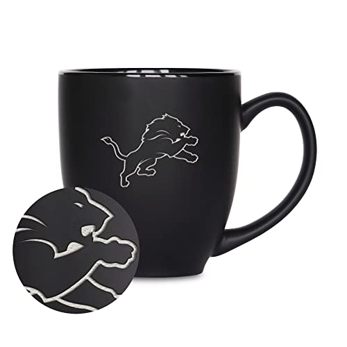 Image of Rico Industries NFL Football 15oz Personalized Laser Engraved Matte Black Ceramic Bistro Mug - For Hot or Cold Drinks