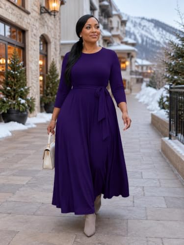 Image of PinkPatty Women's Plus Size V Neck 3 /4 Sleeve Boho Maxi Dress with Pockets