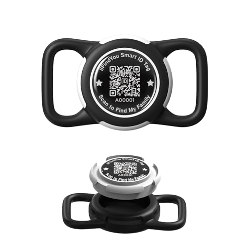 ILFINDYOU Waterproof AirTag Dog Collar Holder for Apple Tracker QR Code Case Black