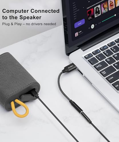 Image of USB to 3.5mm Female Audio Adapter Cable, Nylon Braided 15cm USB Male to Aux Jack Stereo Converter with Hi-Res Chip, Plug & Play, for Headphones, Speakers, Car AUX (Black)