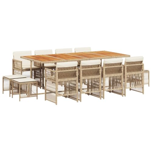 vidaXL Garten Essgruppe 13-TLG., Gartenmöbel Set Tisch mit 8 Stühle 4 Hocker, Gartengarnitur mit Kissen, Sitzgruppe Essgarnitur Terrasse, Beige Poly Rattan