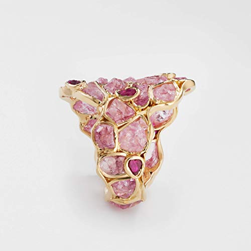 German Kabirski 18 Carat Ruby And Pink Sapphire Handmade Barrel Ring In 925 Sterling Silver With Gold Plating Size 8.5 #TOP4