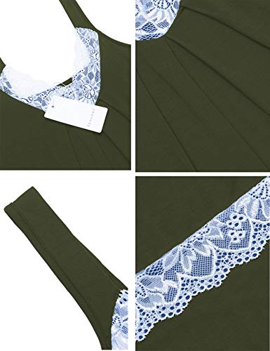 Ekouaer Womens Chemise Sleepwear Full Slips Lace Nightgown Cotton Jersey Lingerie (Army Green, X-Large) #TOP6