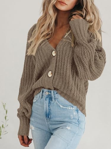 Image of PRETTYGARDEN Women's Chunky Knit Open Front Sweater Long Sleeve Button Loose Short Cardigan Outerwear Coats