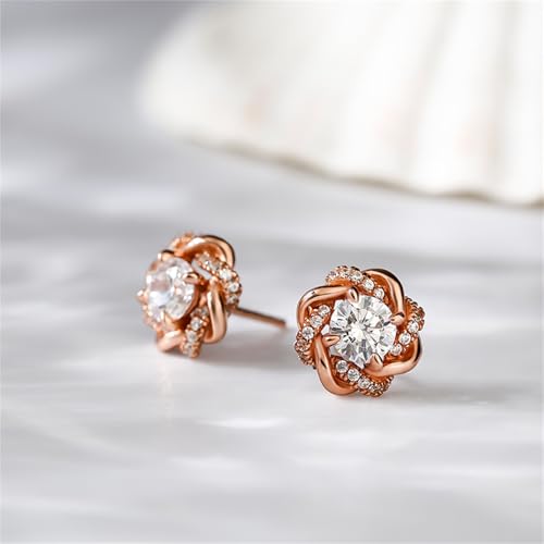 Jeulia Flower Rose Gold Plated Earrings 925 Sterling Silver Cushion Cut Cubic Zirconia Stud Earrings for Women3
