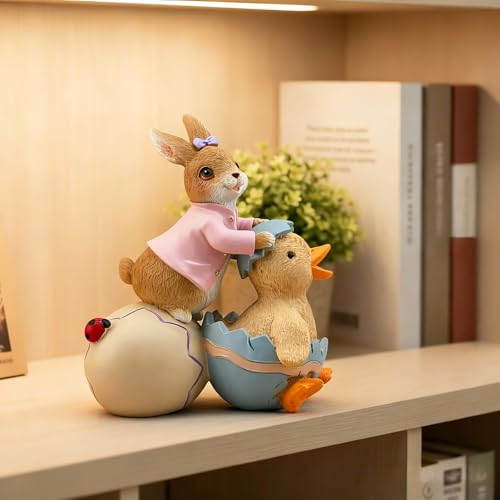 Figura Decorativa Conejo con Pato y Huevo para Jardín miniatura 5