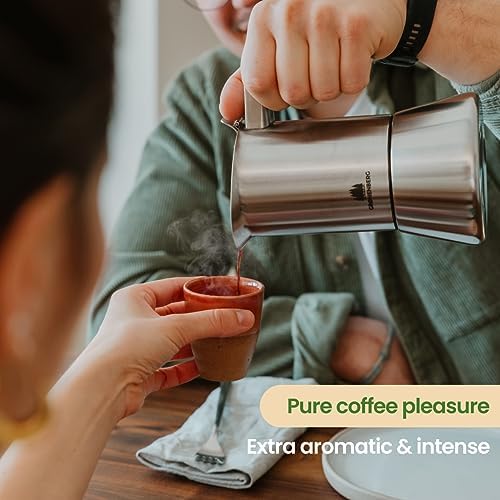 Groenenberg zaparzacz do espresso, płyta indukcyjna, zaparzacz do kawy na 4-6 filiżanek (200-300 ml), dzbanek Moka ze stali nierdzewnej z dodatkowymi uszczelkami i instrukcją krok po kroku, 4 filiżanki, 200 ml