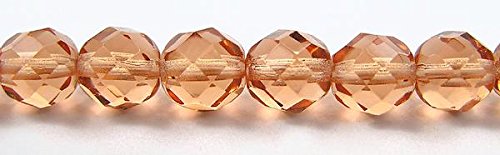 8Mm (51 Beads) Light Peach, Czech Fire Polished Round Faceted Glass Beads, 16 Inch Strand #TOP2