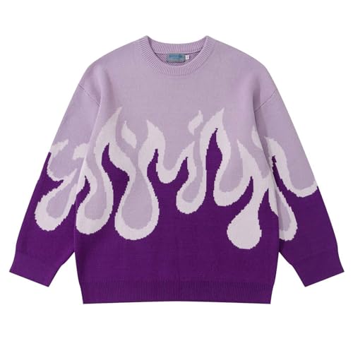 Pull pour hommes en tricot violet imprimé flamme esthétique originale