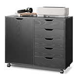 DEVAISE Mobile File Cabinet, 5-Drawer Wood Storage Chest with Door, Printer Stand for Home Office, Black