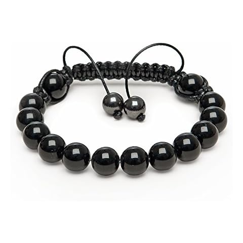 Zebredellas A38 Unique Onyx Gemstone Beaded “Magnetic Hematite” Magnetite Shamballa Macrame Classic Bracelet Men's Unisex Hand-Made in Britain Zodiac Aries Virgo Capricorn Aquarius Cover