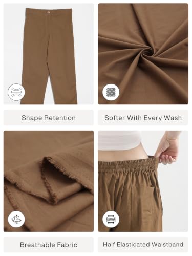 Image of SAADAA Women's Airy Linen Straight Pants | Regular Fit Trousers | Half Elasticated with Drawstrings & Buttons | 4 Pockets | Everyday & Office Wear