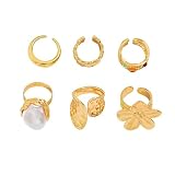MSSIEJEW Chunky Flower Knuckle Rings for Women Chunky Gold Rings Set Adjustable Stacking Crystal Knuckle Ring Statement Jewelry (Gold)