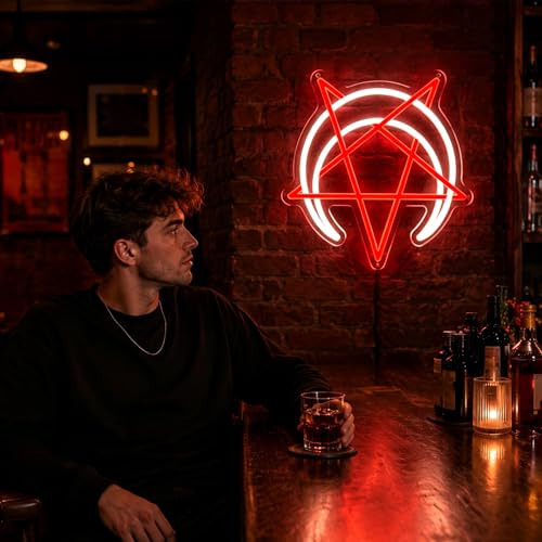 Image of Moon Neon Sign for Wall Decor Light Up Sign Pentagram Led Signs for Room Party Home Wall Decor USB Powered