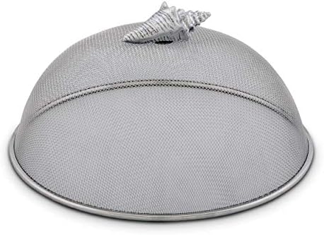Arthur Court Stainless Steel Mesh Picnic Food Cover Protectors For Bugs, Parties Picnics, BBQs/Cast Aluminum Conch Shell Ocean Knob 10.5 inch Diameter x 5 inch Tall