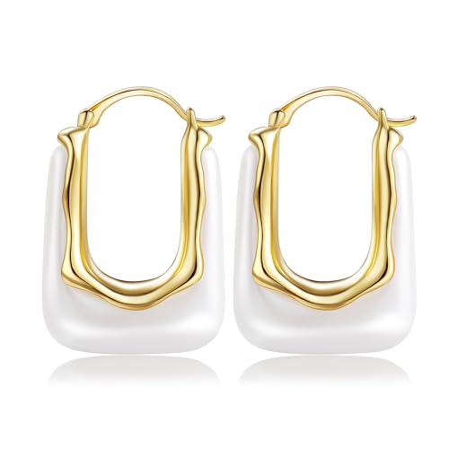 Pearl Chunky Gold Hoop Earrings Statement Acrylic Dangle Drop Fun Jewelry